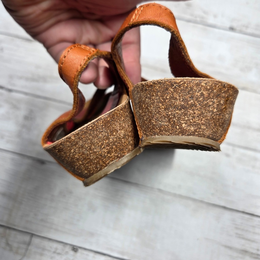 Sergio Tomani Leather Peep Toe Wedge Sandals Women 37 Red Brown Boho Buckle - Picture 7 of 9